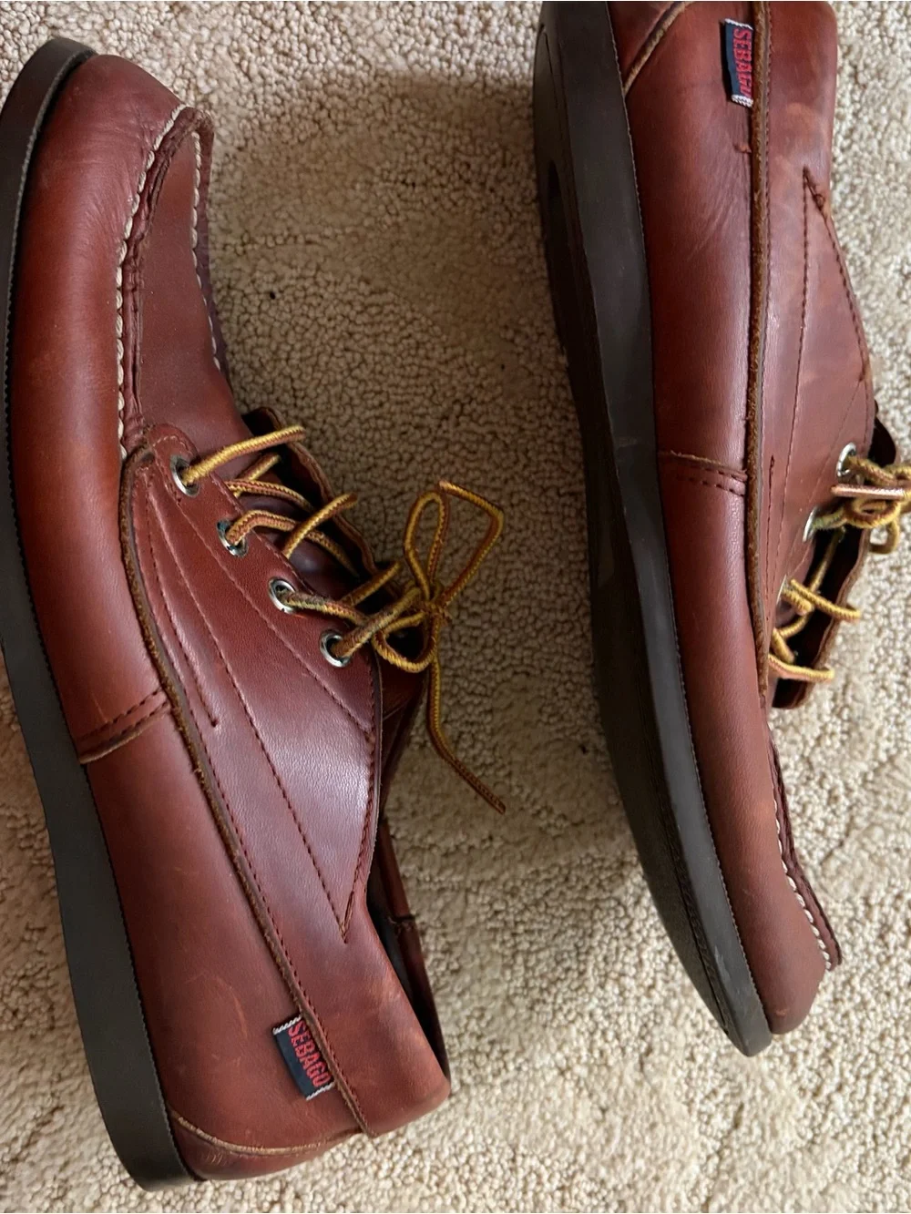 Sebago Men's Brown Leather Boat Shoes with Contrast Laces